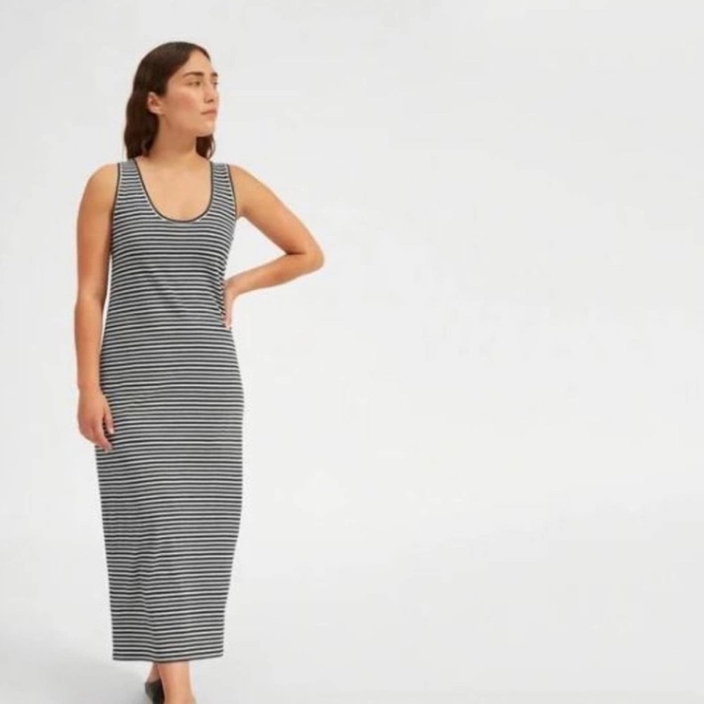 Everlane Black & White Striped Cotton Tank Midi Dress Women's Size Medium Casual